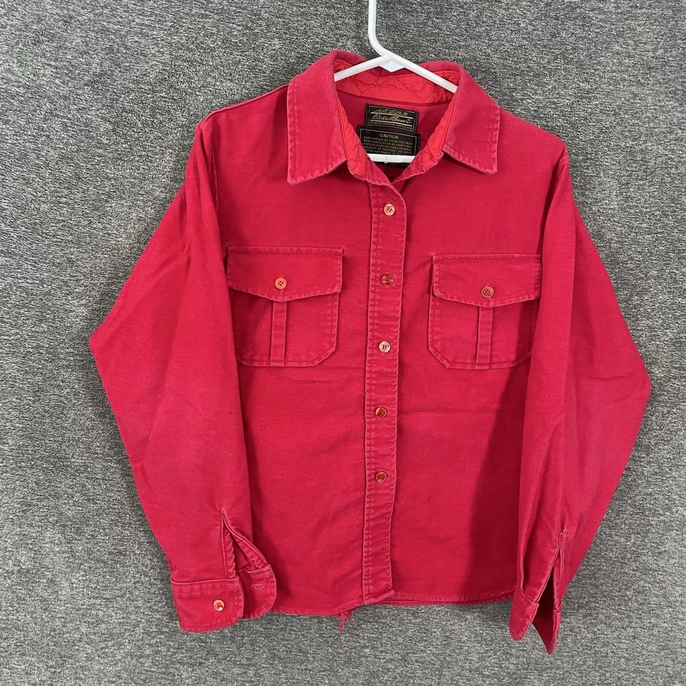 Vintage Eddie Bauer Shirt Womens Large Red Chamois Cloth Heavyweight Button Up